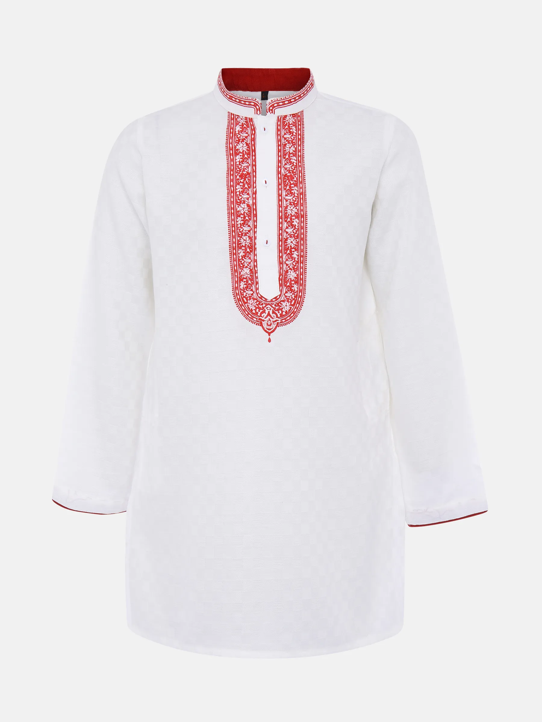White Printed Viscose-Cotton Panjabi
